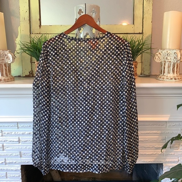 Tory Burch Polka Dot Silk Lace Up Semi Sheer Blouse Size 10 Navy - Picture 10 of 10